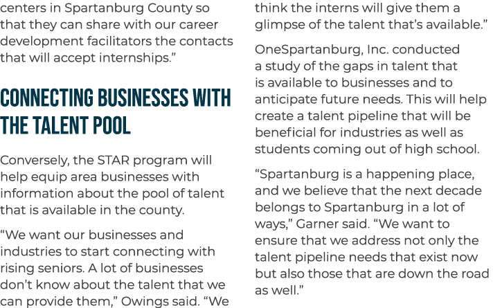 centers in Spartanburg County so that they can share with our career development facilitators the contacts that will ...