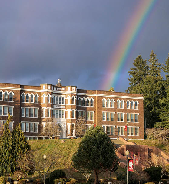 Old Main. 28 February 2023. Rainbow over Old Main.