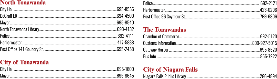 North Tonawanda City Hall 695 8555 DeGraff ER 694 4500 Mayor 695 8540 North Tonawanda Library 693 4132 Police 692 411...
