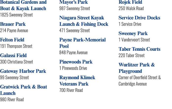 Botanical Gardens and Boat & Kayak Launch 1825 Sweeney Street Brauer Park 214 Payne Avenue Felton Field 191 Thompson ...