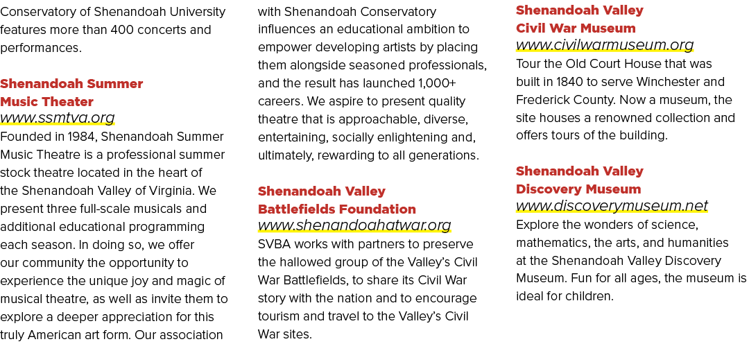 Conservatory of Shenandoah University features more than 400 concerts and performances. Shenandoah Summer Music Theat...