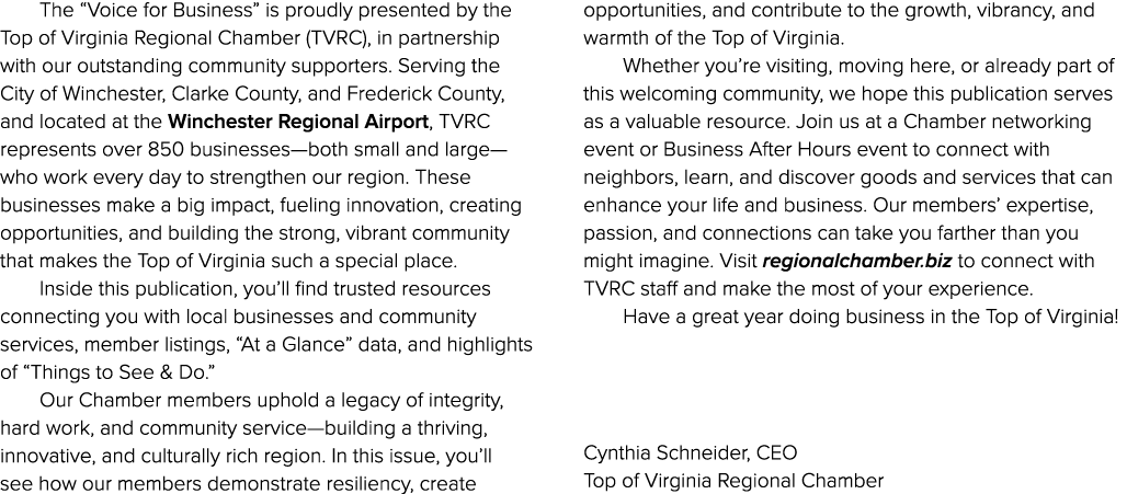 The “Voice for Business” is proudly presented by the Top of Virginia Regional Chamber (TVRC), in partnership with our...