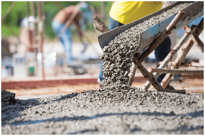 Concrete pouring during commercial concreting floors of building