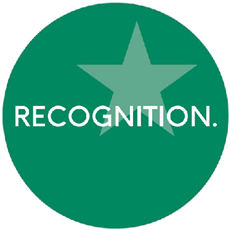 A green circle with a white star in the middle and the word recognition written in white letters. AI generated content