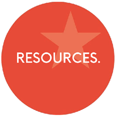 A red circle with a white star in the center and the word “Resources" written in white. AI generated content