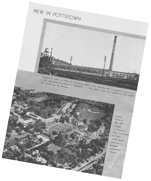 A black and white photo of a city with a large building and a factory. AI generated content