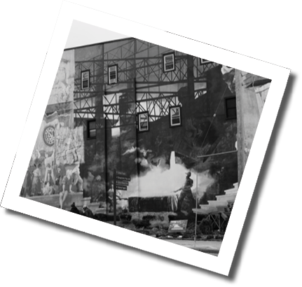 A large building with a mural on it. AI generated content