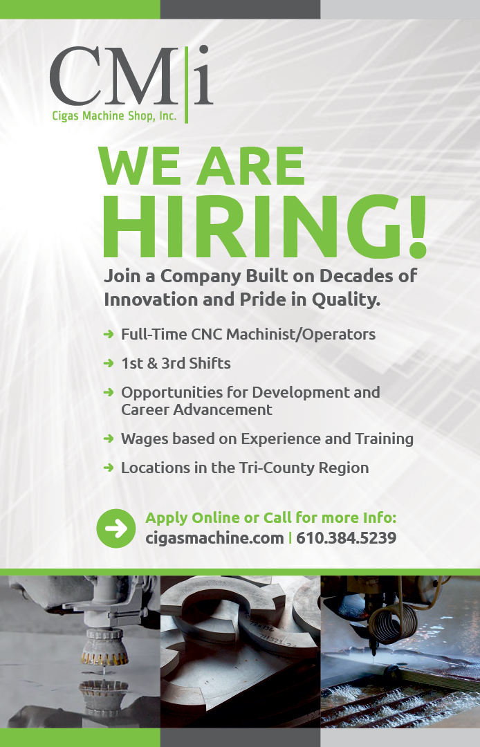 A flyer for CMI, Inc. is displayed with a picture of a machine and the words “We are hiring!" in bold letters. AI generated content