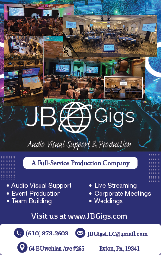 A flyer for a company called JBGigs, which offers audio visual support and production services. AI generated content
