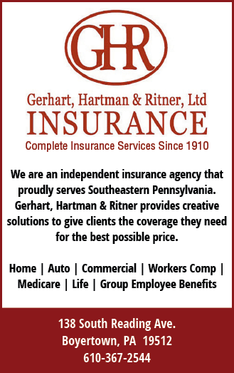 A red and white advertisement for Gerhart, Hartman & Ritner Insurance. AI generated content