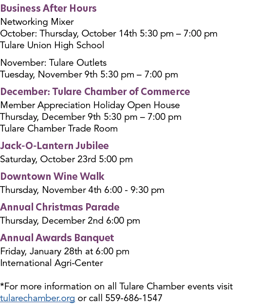 Business After Hours Networking Mixer October: Thursday, October 14th 5:30 pm   7:00 pm Tulare Union High School Nove   