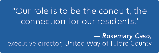 “Our role is to be the conduit, the connection for our residents.” — Rosemary Caso, executive director, United Way of...