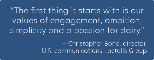 “The first thing it starts with is our values of engagement, ambition, simplicity and a passion for dairy.” — Christo...
