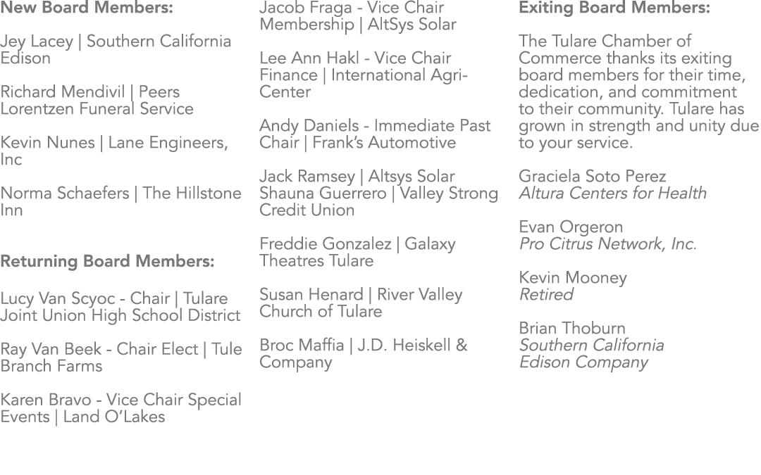 New Board Members: Jey Lacey | Southern California Edison Richard Mendivil | Peers Lorentzen Funeral Service Kevin Nu...
