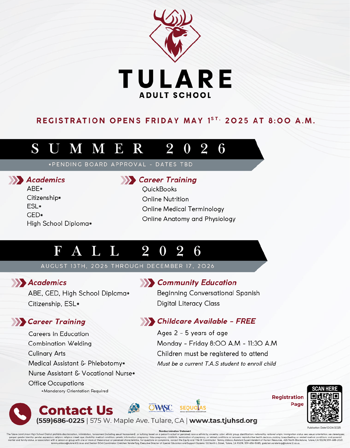 A flyer advertising Tulare Adult School's summer 2026 program. AI generated content