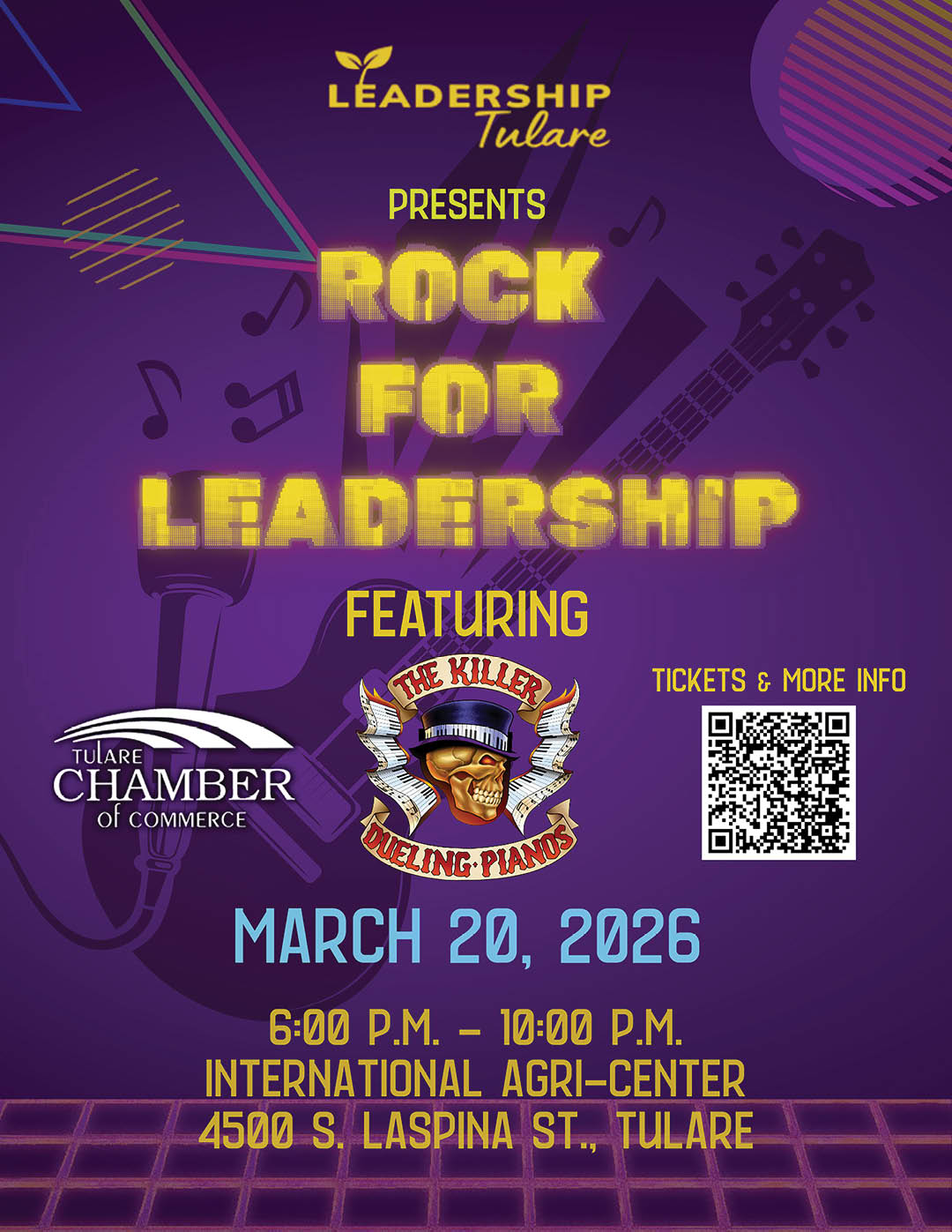 A flyer advertises a rock concert for leadership on March 20, 2026 at the International Agri-Center in Tulare. AI generated content