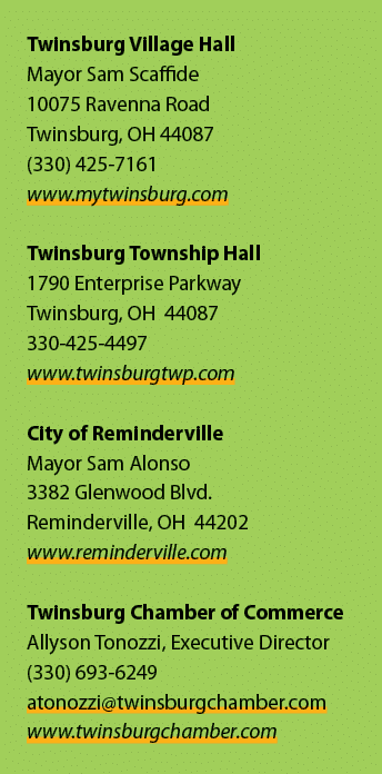 Twinsburg Village Hall Mayor Sam Scaffide 10075 Ravenna Road Twinsburg, OH 44087 (330) 425 7161 www.mytwinsburg.com T...