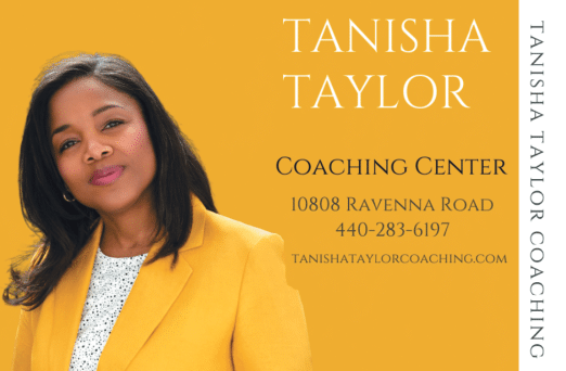 A tanisha taylor coaching sign. Description generated by AI
