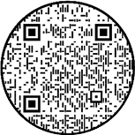 A black and white barcode with a circle around it. Description generated by AI
