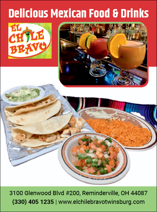 A restaurant menu with the name El Chile Bravo Mexican Restaurant. Description generated by AI