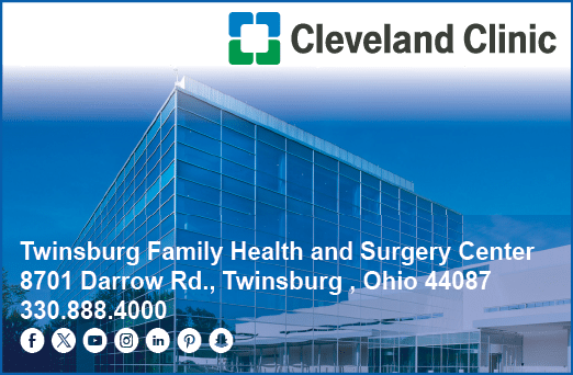 A sign that says Cleveland Clinic Twinburg Family Health and Surgery Center. Description generated by AI