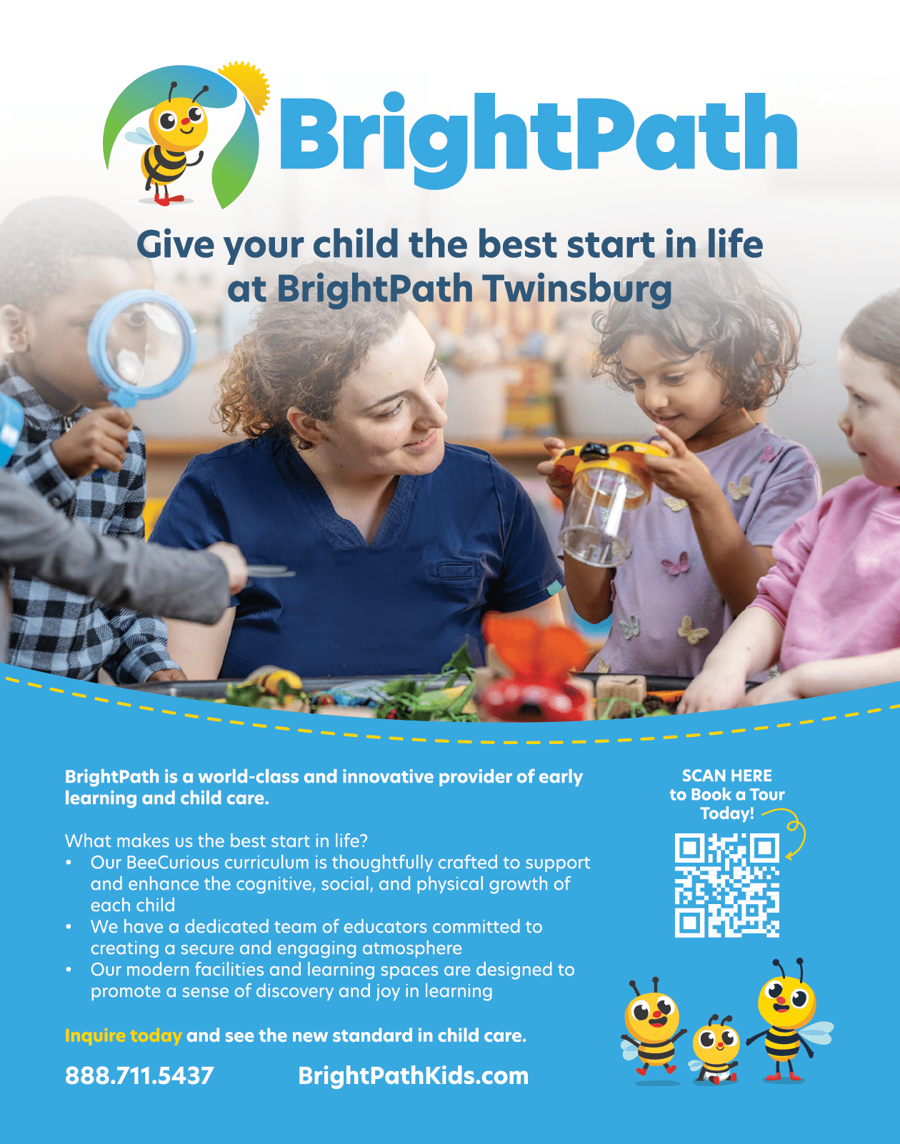 A white piece of paper with the words “Bright Path Early Learning Center" written on it. Description generated by AI