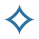 A blue diamond shape with curved sides and pointed tips on a white background. Description generated by AI