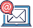E-mail inbox - modern vector single line design icon. An image of a letter, message, at sign on screen of a laptop, blue and red colors. Online support, chat, conversation, correspondence presentation.