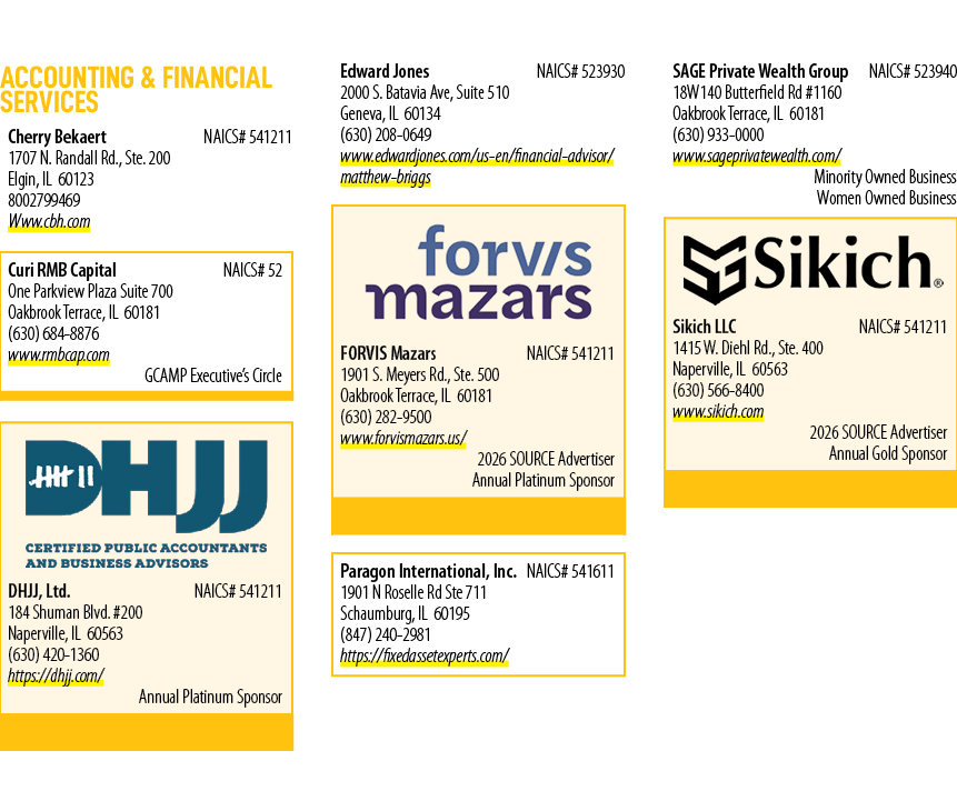 Accounting & Financial Services Cherry Bekaert NAICS# 541211 1707 N. Randall Rd., Ste. 200 Elgin, IL 60123 800279946...