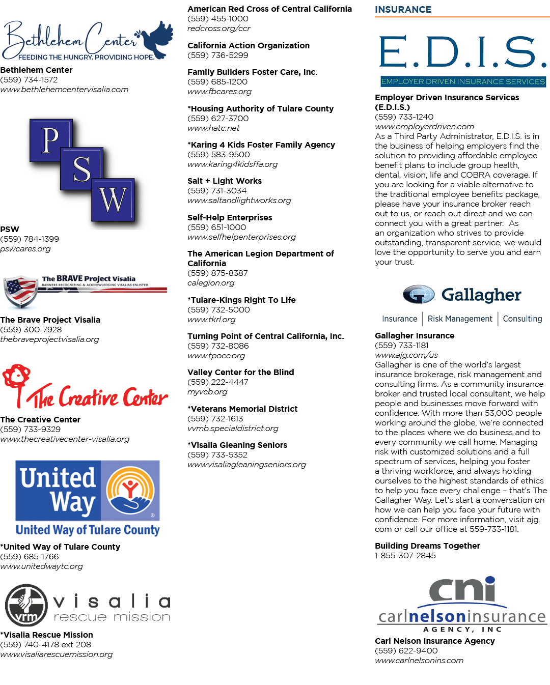 Bethl￼ehem Center (559) 734 1572 www.bethlehemcentervisalia.com PS￼W (559) 784 1399 pswcares.org The Bra￼ve Project V...