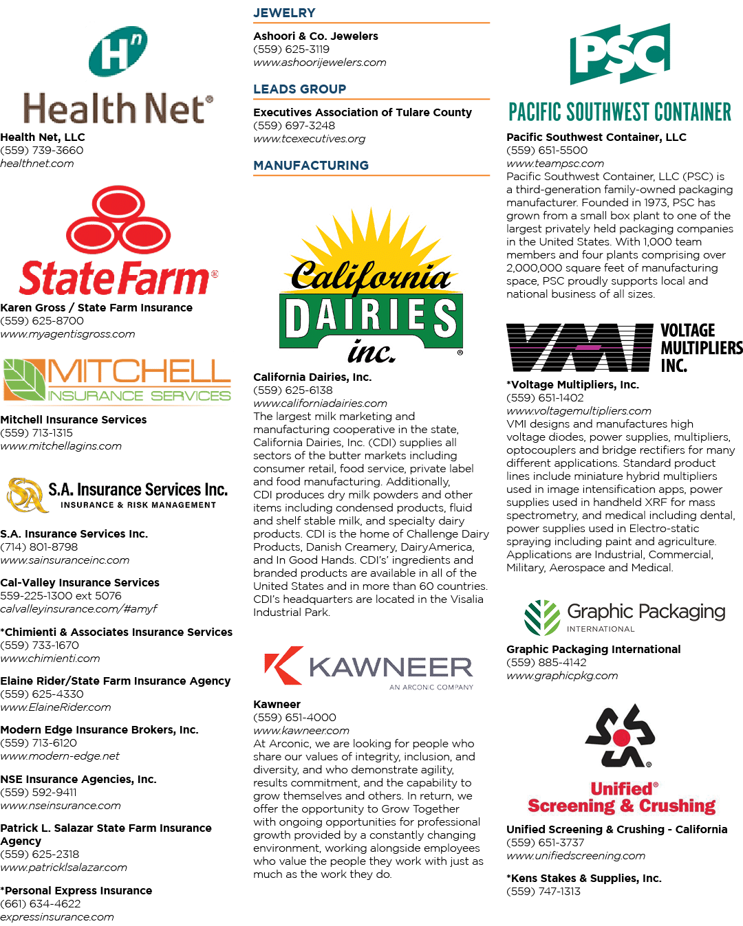 Hea￼lth Net, LLC (559) 739 3660 healthnet.com Karen Gr￼oss / State Farm Insurance (559) 625 8700 www.myagentisgross.c...