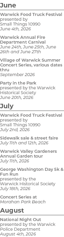 June Warwick Food Truck Festival presented by Small Things 10990 June 4th, 2026 Warwick Annual Fire Department Carniv...