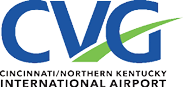 A blue and white logo for the Cincinnati/Northern Kentucky International Airport. Description generated by AI
