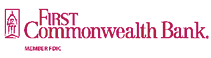 A red and white logo for the First Commonwealth Bank. Description generated by AI