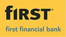 A yellow and black logo for First Financial Bank. Description generated by AI