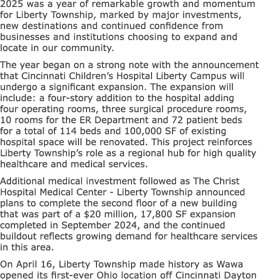 2025 was a year of remarkable growth and momentum for Liberty Township, marked by major investments, new destinations...