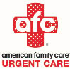 A red and white logo for American Family Care. Description generated by AI