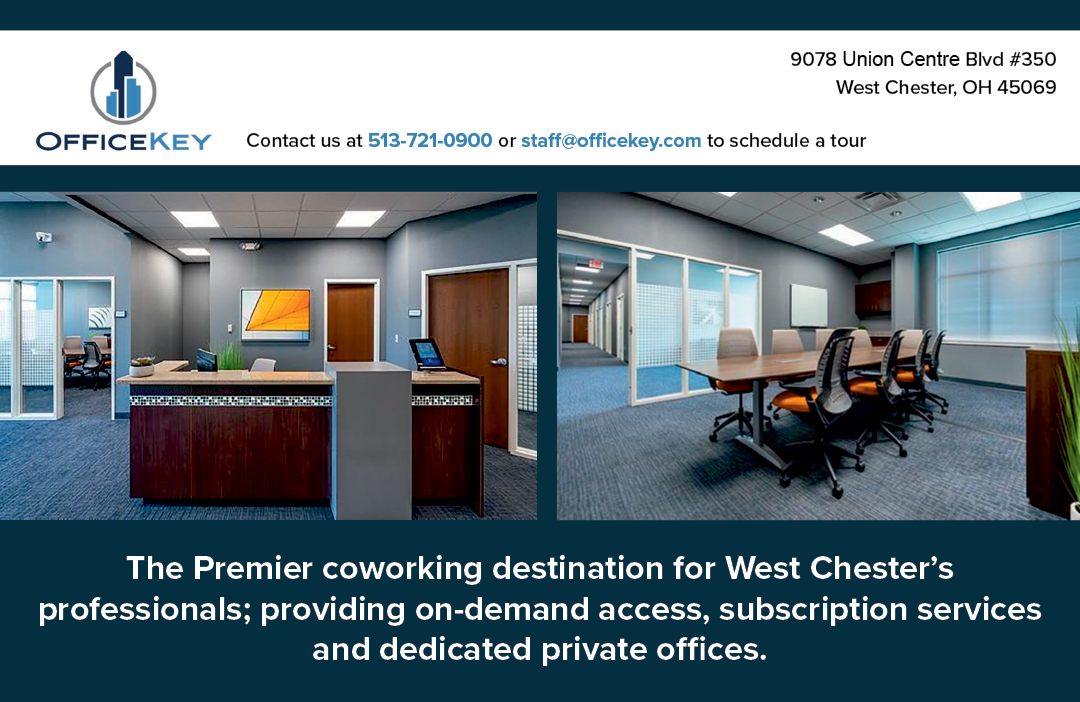 A poster advertising a coworking space in West Chester. Description generated by AI