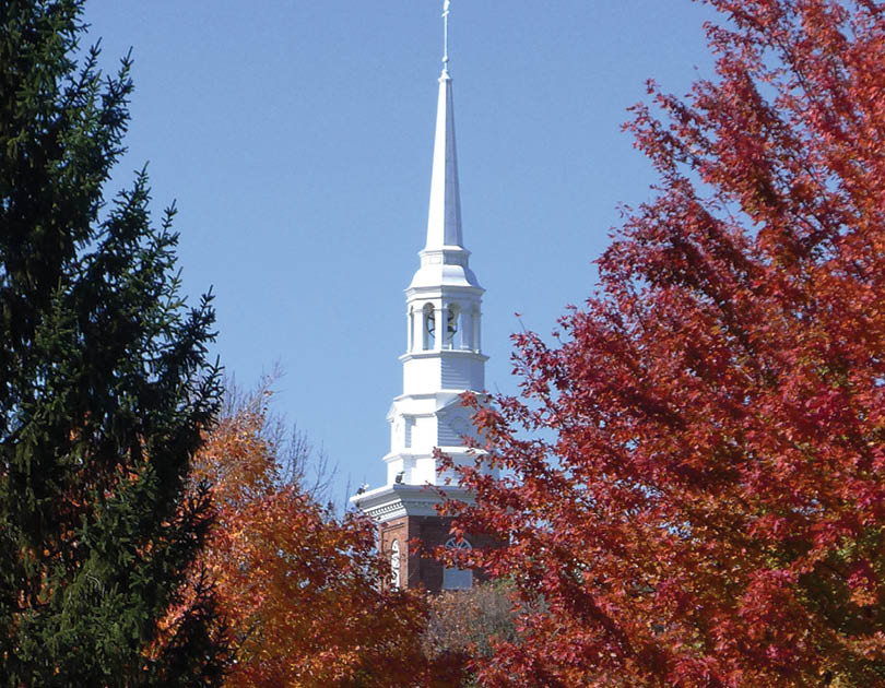 Scott Sanders/ssanders@dailyherald.com This is the steeple at College Church, which is across the street from Wheaton College. Scenes in Wheaton featuring fall colors, for Chamber of Commerce Community Guide.