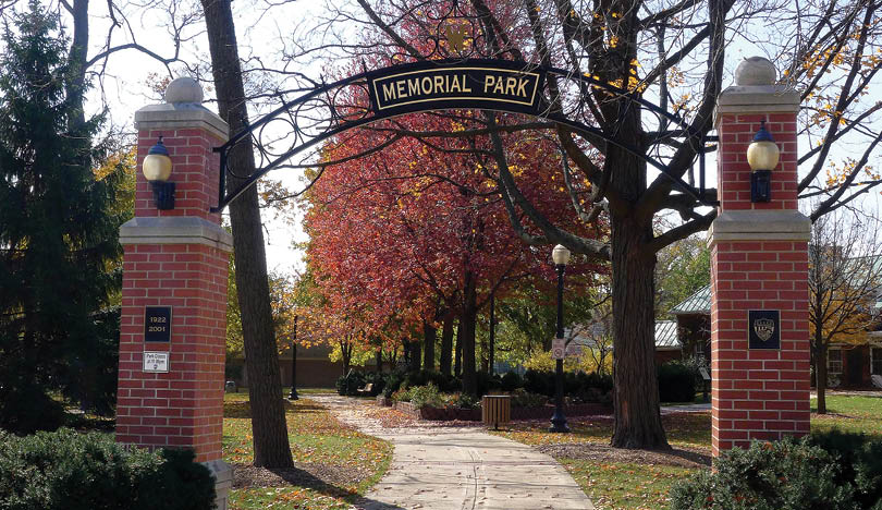 Scott Sanders/ssanders@dailyherald.com This is an entrance to Memorial Park. Scenes in Wheaton featuring fall colors, for Chamber of Commerce Community Guide.