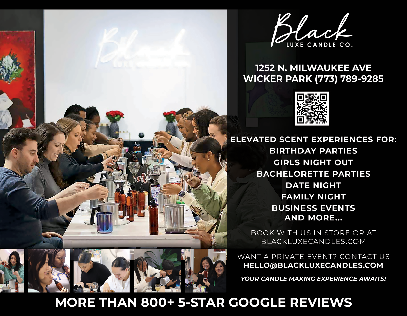 A group of people are gathered around a table, sampling candles. The event is sponsored by Black Lake Candle Co. AI generated content
