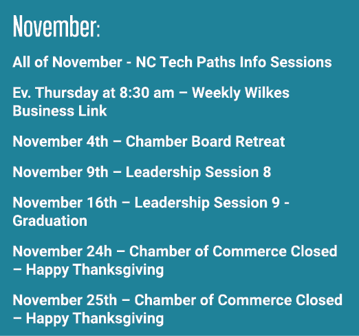 November: All of November NC Tech Paths Info Sessions Ev. Thursday at 8:30 am – Weekly Wilkes Business Link November ...