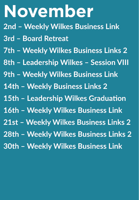 November 2nd – Weekly Wilkes Business Link 3rd – Board Retreat 7th – Weekly Wilkes Business Links 2 8th – Leadership ...