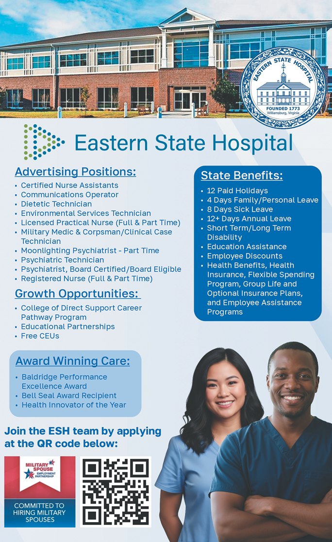 A flyer for the Eastern State Hospital. Description generated by AI