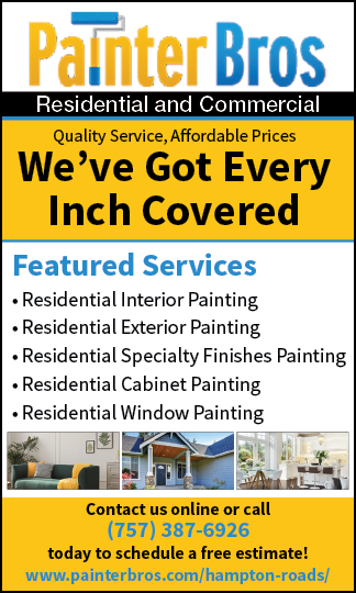 A yellow and blue advertisement for Painter Bros. Description generated by AI