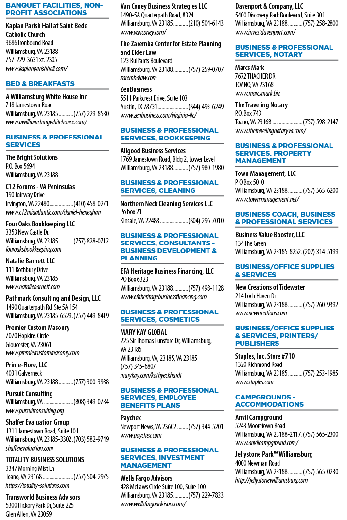 A list of businesses and their contact information. Description generated by AI