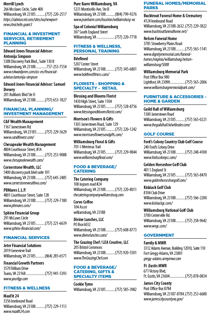 A list of businesses in the area. Description generated by AI