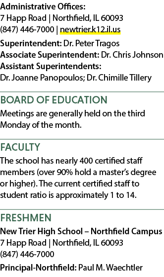 Administrative Offices: 7 Happ Road | Northfield, IL 60093 (847) 446 7000 | newtrier.k12.il.us Superintendent: Dr. Pe...