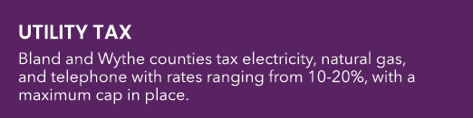 Utility Tax Bland and Wythe counties tax electricity, natural gas, and telephone with rates ranging from 10 20%, with...
