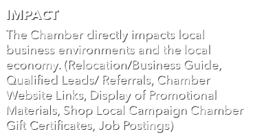 Impact The Chamber directly impacts local business environments and the local economy. (Relocation/Business Guide, Qu...